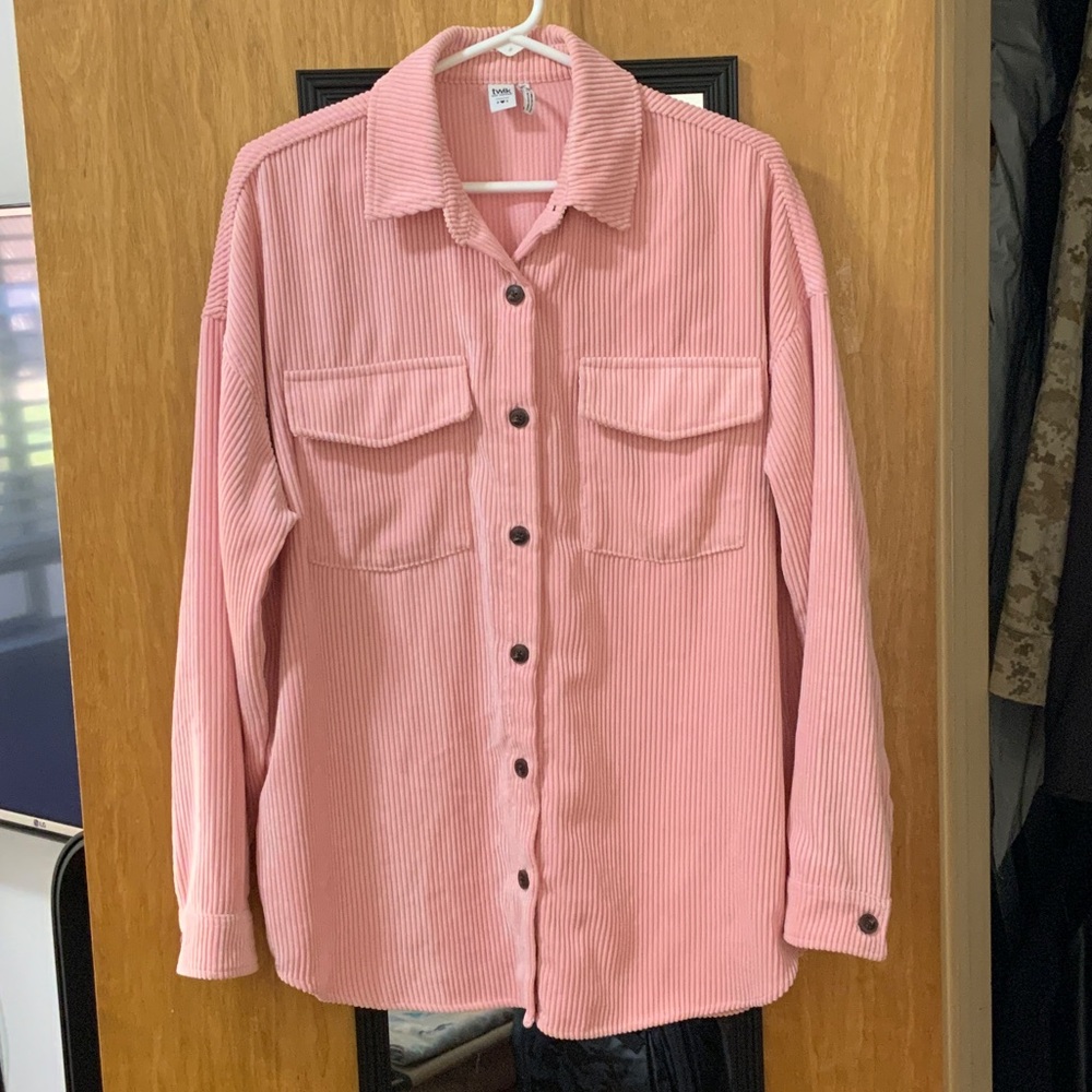 Oversized Corduroy Pink Button Down Shirt